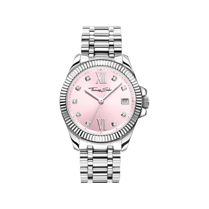 THOMAS SABO Uhr Divine Pink mit Steinen silberfarben (WA0401-201-204-33MM)