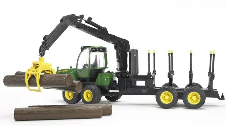 Bruder 02133 John Deere 1210E Rückezug Mit 4 Baumstämmen Und Holzgreifer