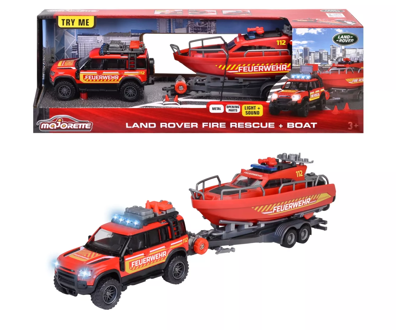 Majorette Land Rover Fire Rescue + Boat (213716001)