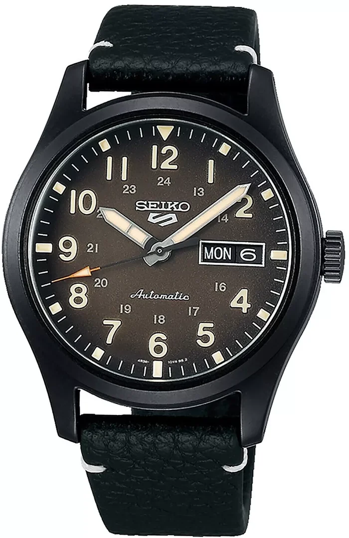 Seiko SRPG41K1 5 Sports, Schwarz, Beigen, Zahle