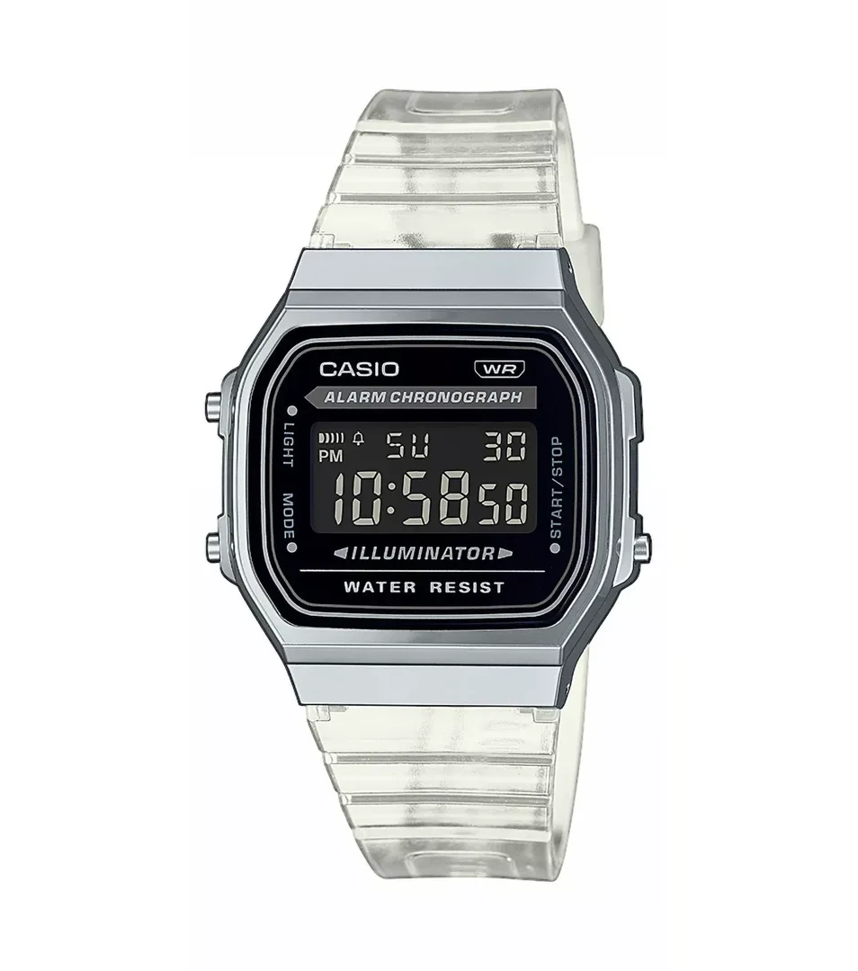 CASIO A168XES-1BEF uhr, casio vintage, schwarz/durchsichtig