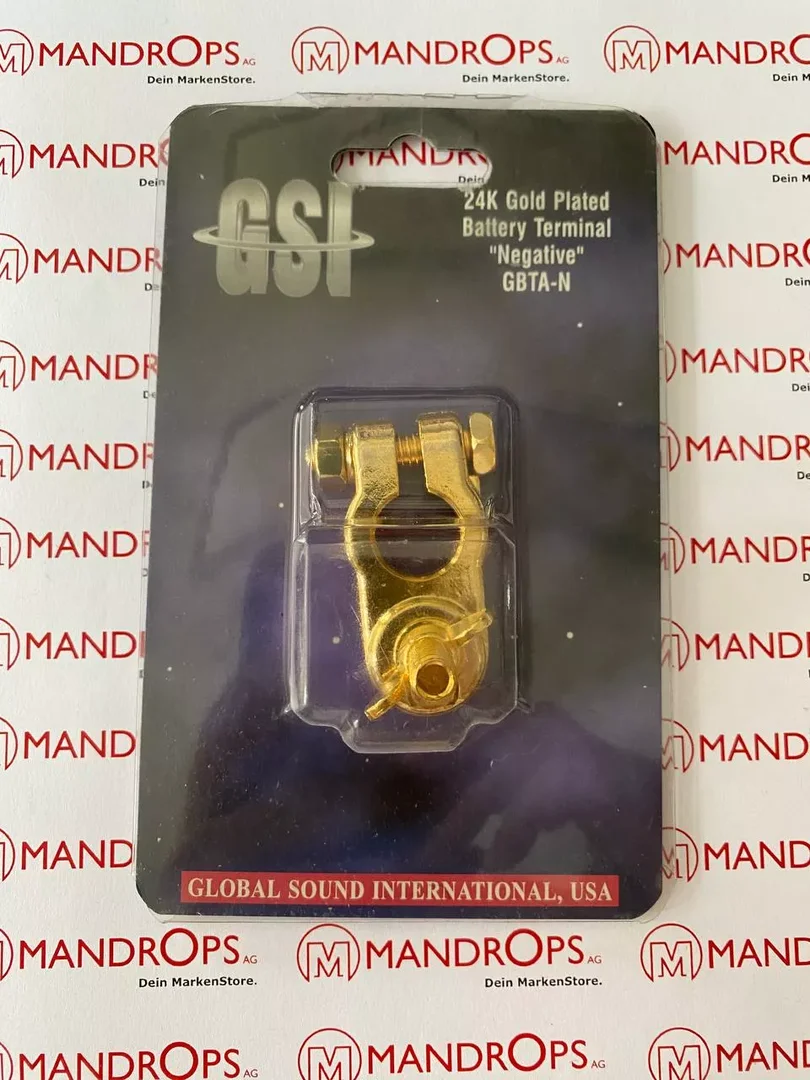 GSI GBTAN, Batterie-Klemme, Minus, vergoldet M8, Anschluss für Ringkabelschuhe 2x10MM²