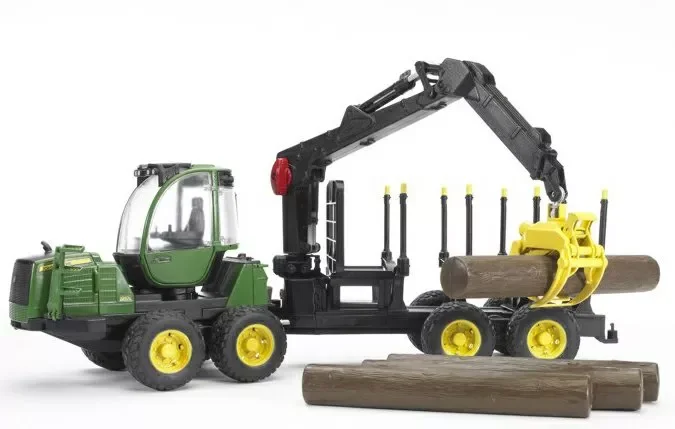 Bruder 02133 John Deere 1210E Rückezug Mit 4 Baumstämmen Und Holzgreifer