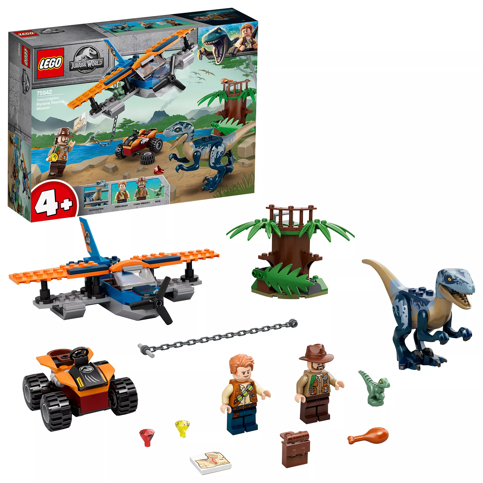 LEGO 75942 Jurassic World™ Velociraptor: Rettungsmission mit dem Doppeldecker
