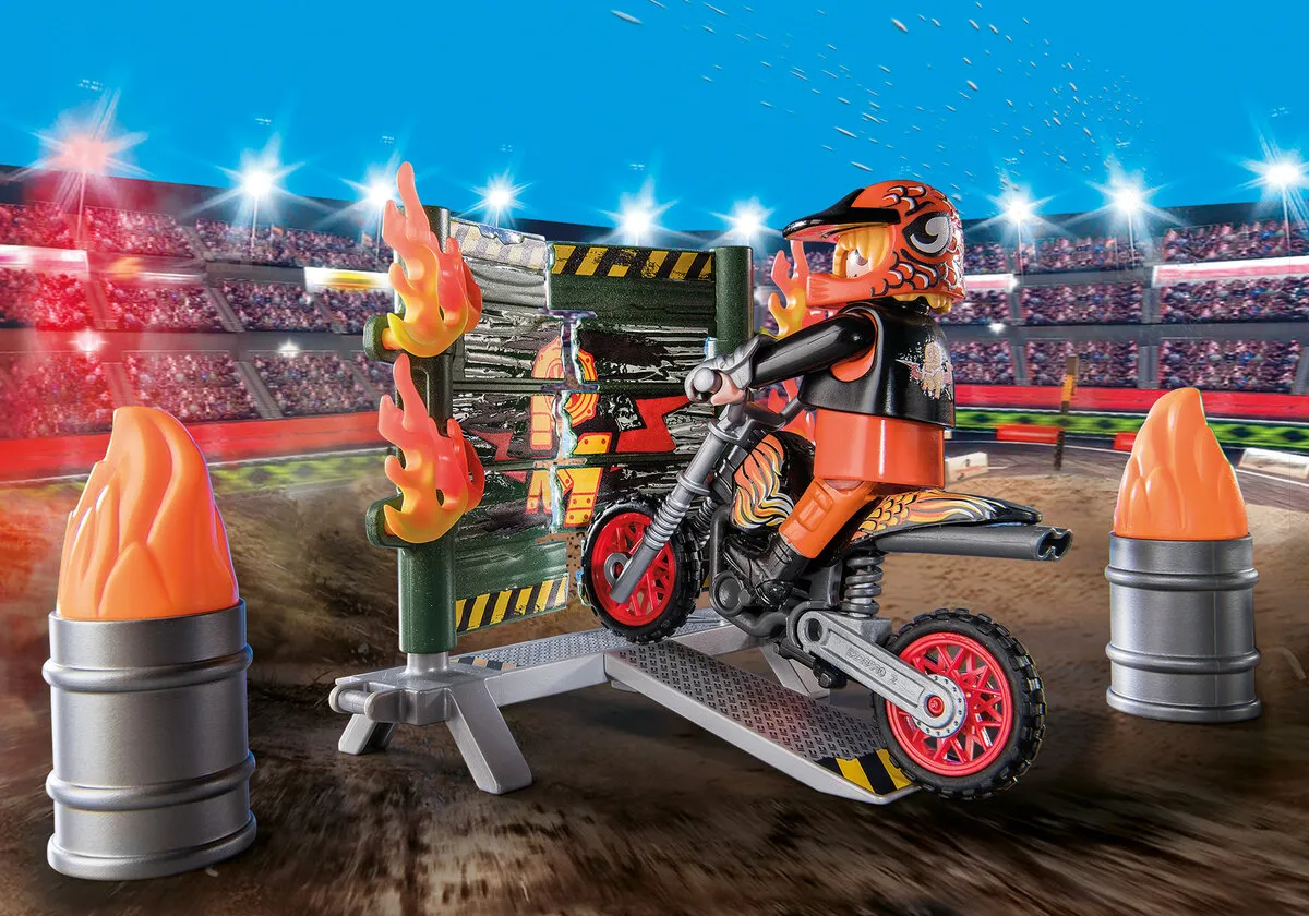 PLAYMOBIL 71256 Starter Pack Stuntshow Motorrad mit Feuerwand