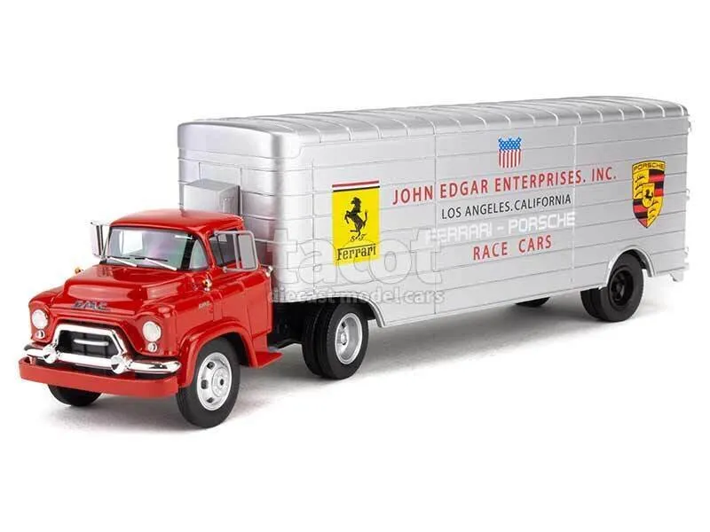 Schuco GMC Renntransporter Porsche / Ferrari John Edgar Enterprises Rot Weiß 1:43 450913400