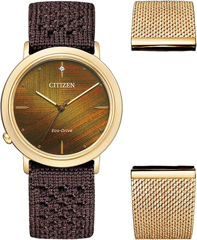 Citizen EM1003-48X Analog Eco-Drive Armbanduhr mit Stoffband L Ambiluna Collection Damen 