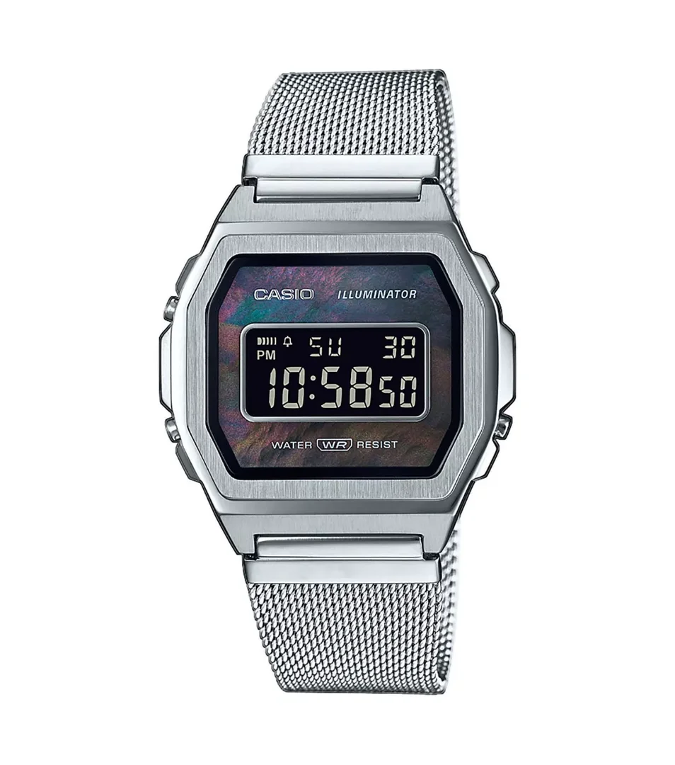 CASIO A1000M-1BEF uhr, vintage, illuminator, silber/blau