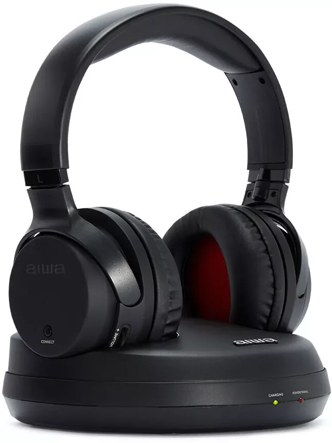 AIWA WHF-880 Wireless RF Headphones Black Headband for TV/DVD/HiFi, 100M Range, Rechargeable.