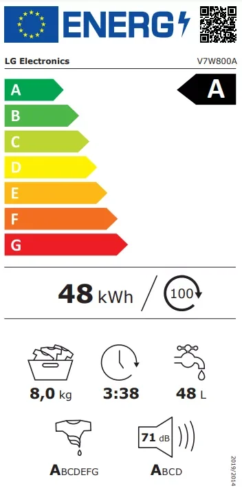 LG V7W800AWH Waschmaschine | 8 kg | Energieeffizienzklasse A | AI DD® | Steam | TurboWash® 360°