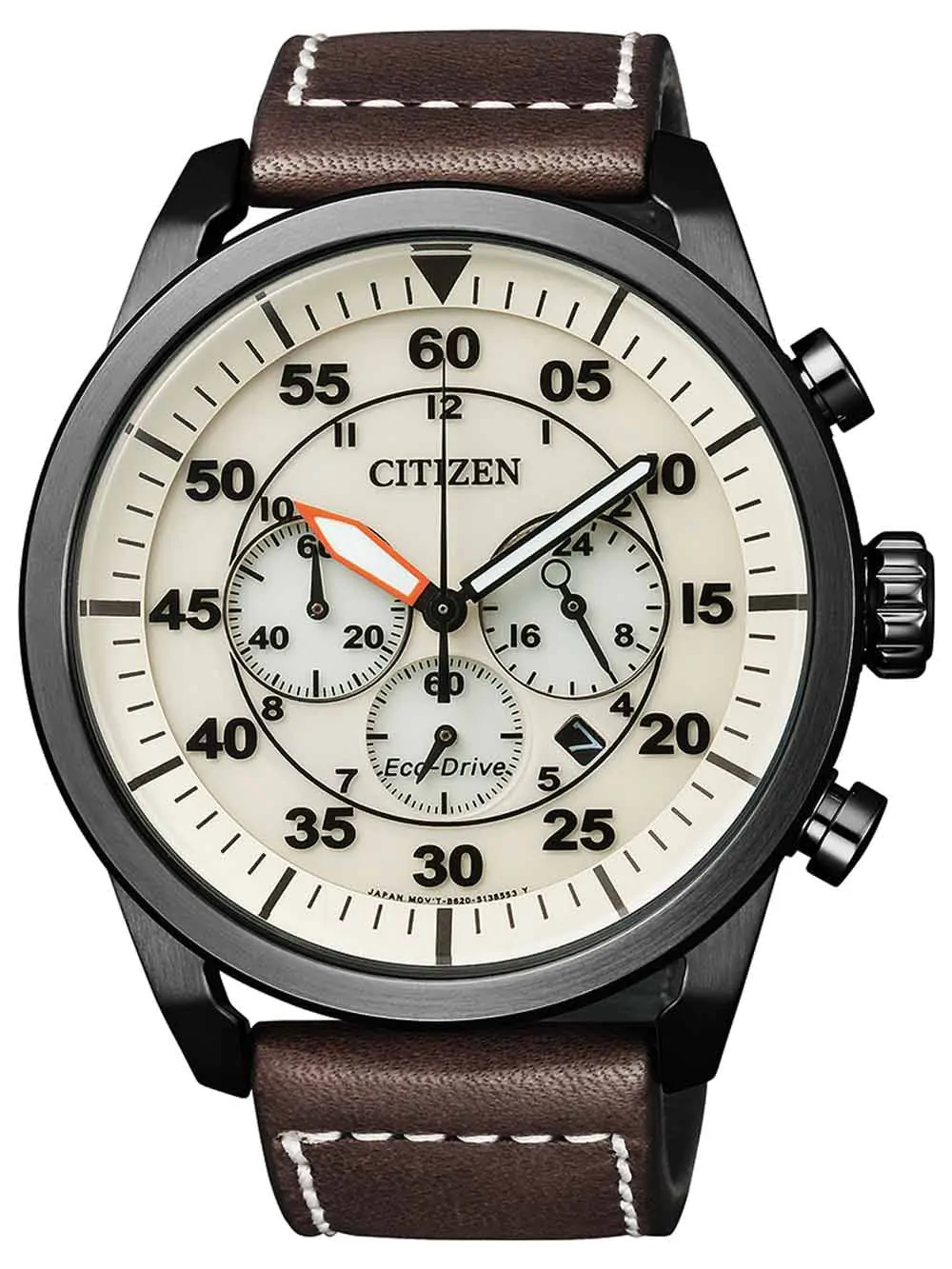 Citizen Herren Chronograph Eco-Drive Armbanduhr mit Lederband (CA42) CA4215-04W