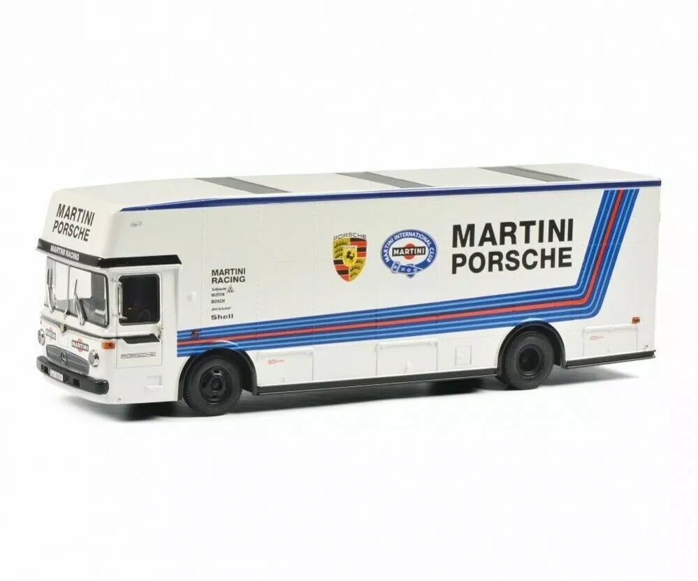 Schuco MB Renntrans Martini Weiß Blau 1:18 450032400