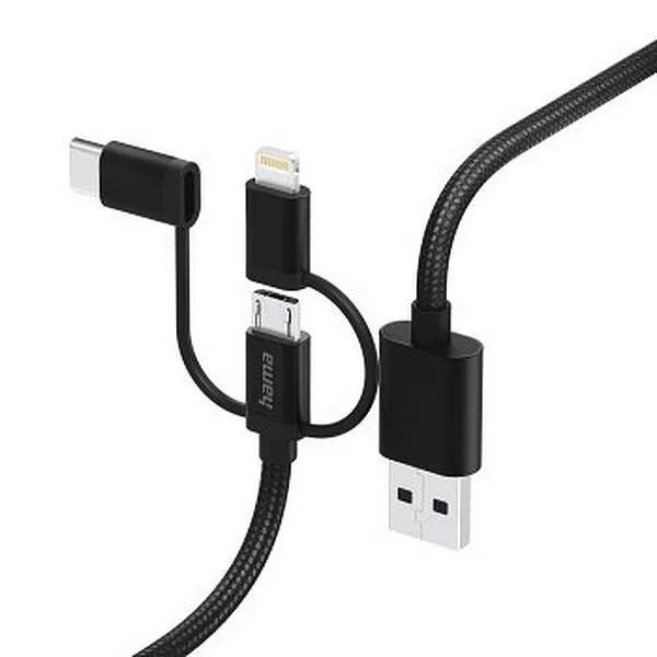 Hama 3 in 1 Ladekabel mit Adapter schwarz 1,5 m 201536