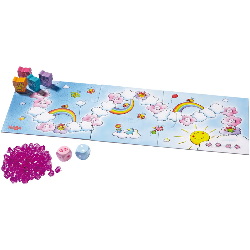 HABA Einhorn Glitzerglück - Der Wolkenschatz, farbenfrohes Würfelspiel mit Holzfiguren & Kristallen