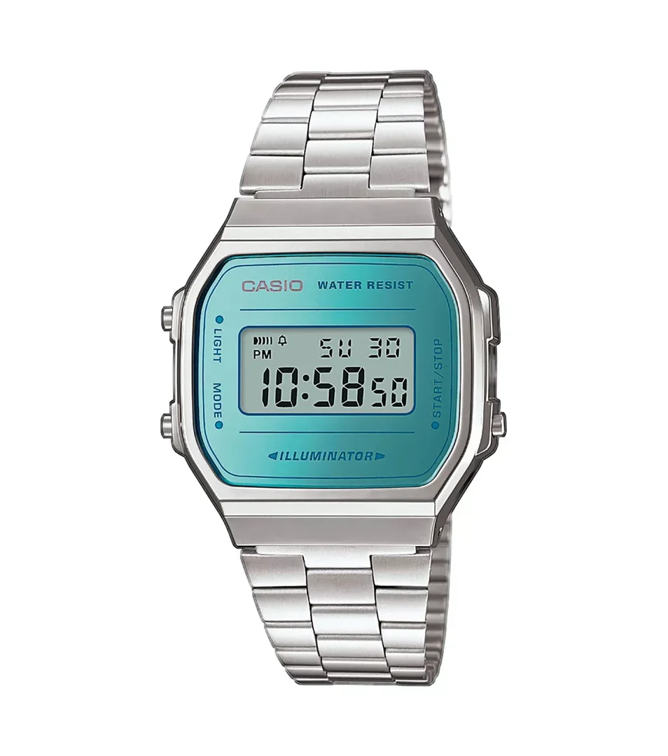 CASIO A168WEM-2EF uhr, digital, vintage, silber/türkis