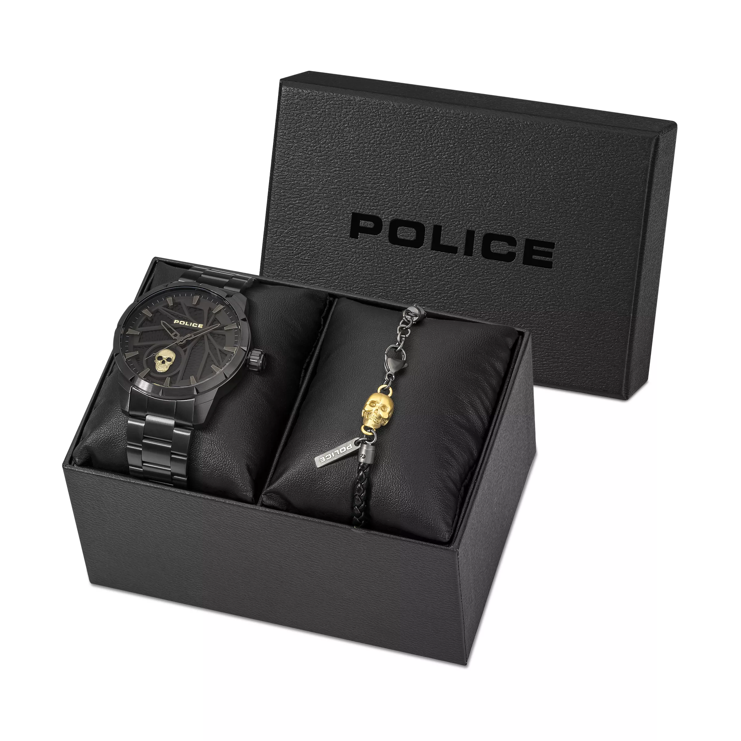 POLICE Armband Totenkopf Schwarz Uhr PEWJG2227301-SETA