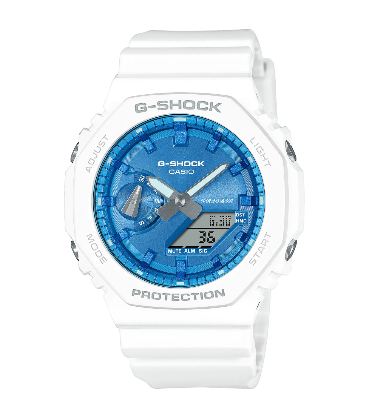 CASIO G-SHOCK GA-2100WS-7AER Weiß Blau Uhr