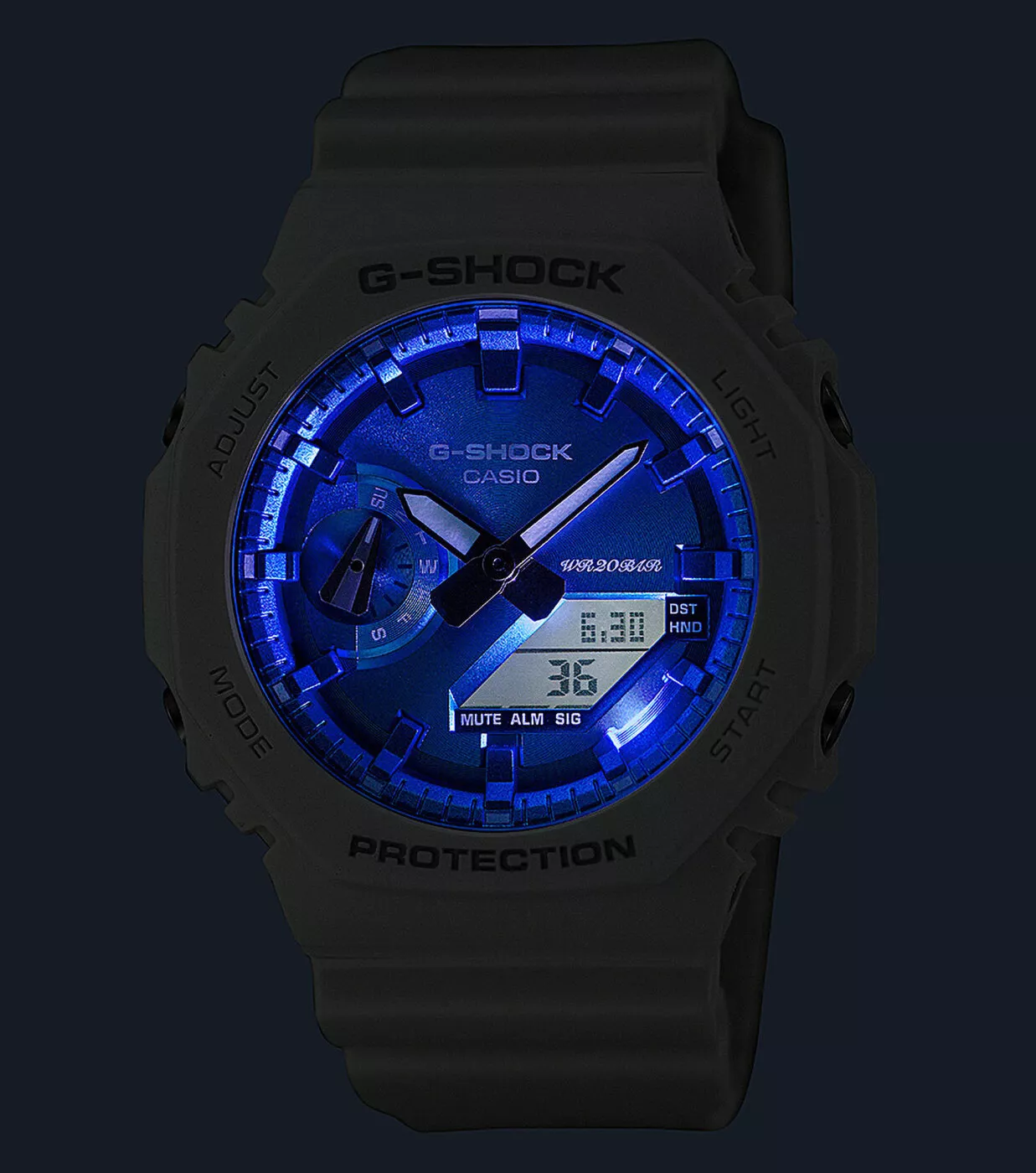 CASIO G-SHOCK GA-2100WS-7AER Weiß Blau Uhr