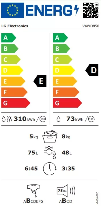 LG V4WD850 Waschtrockner | 8 kg Waschen/ 5kg Trocknen | AI DD® | Steam