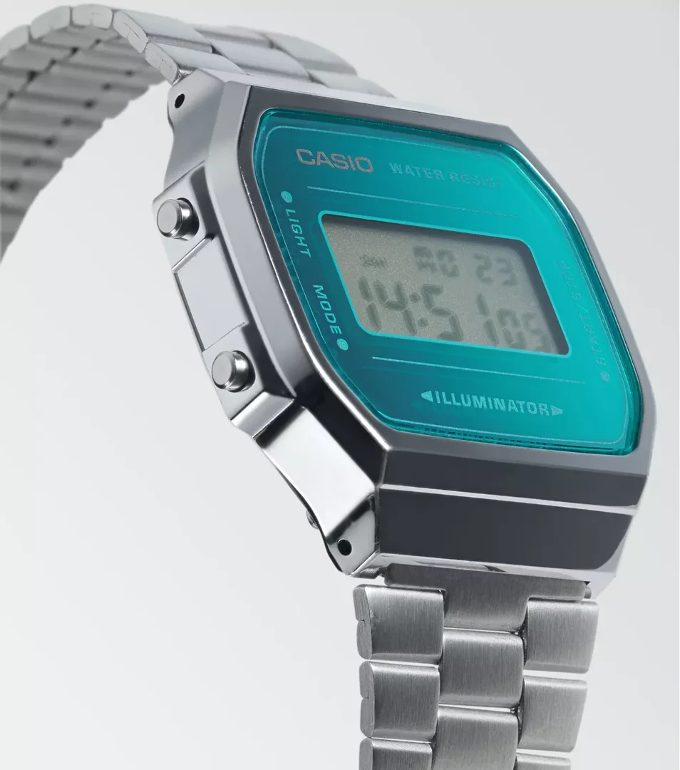 CASIO A168WEM-2EF uhr, digital, vintage, silber/türkis