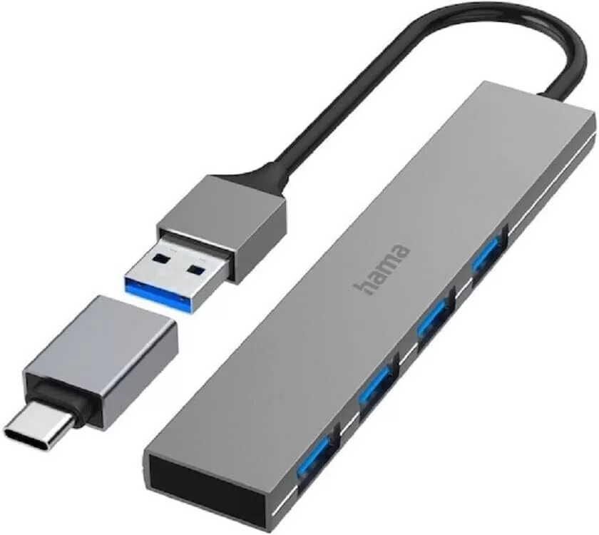 Hama USB-Hub, 4 Ports, 5 Gbit/s, +USB-C 200141