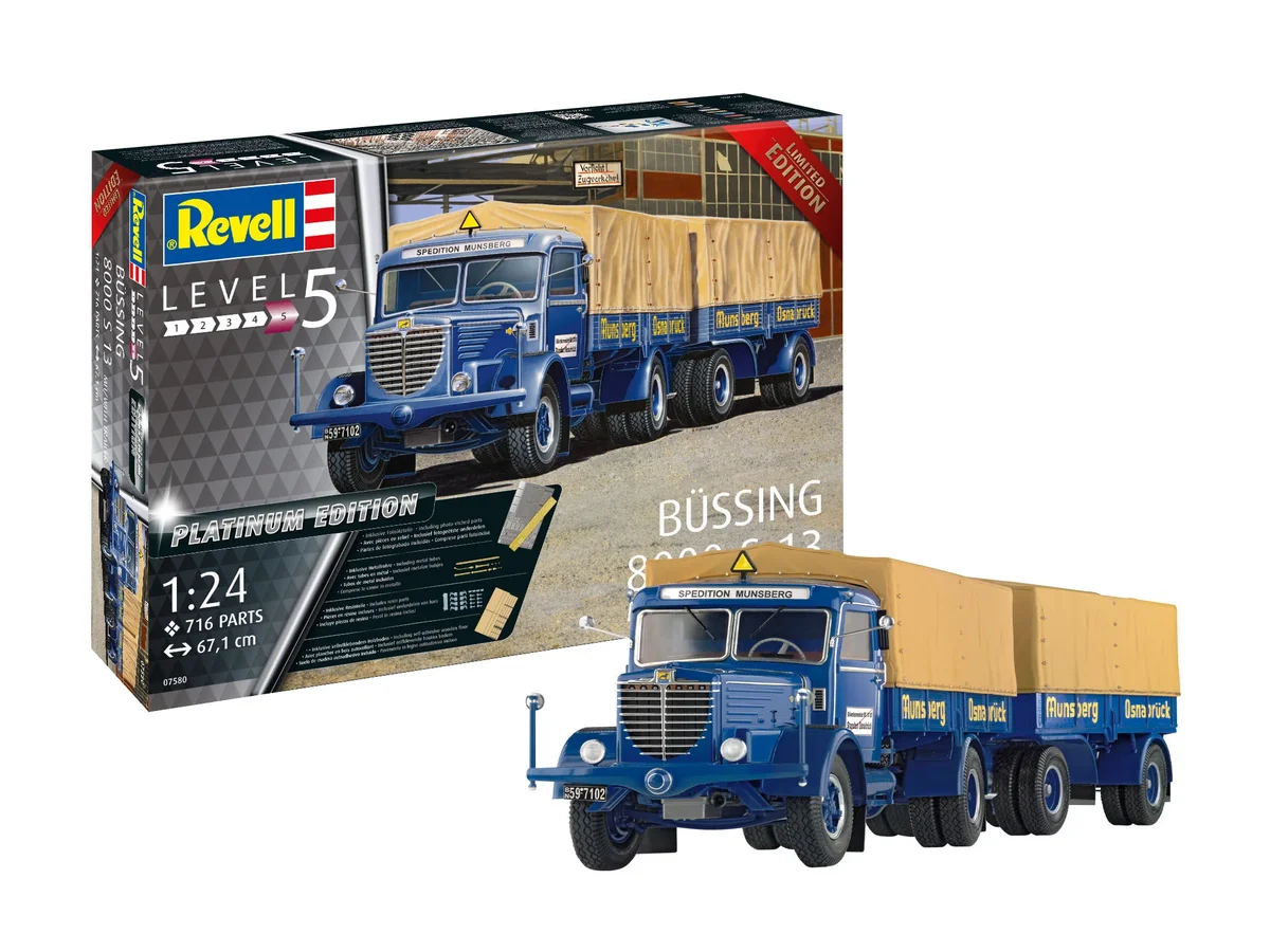 Revell 07580 Büssing 8000 S 13 mit Trailer Platinum Edition 1:24