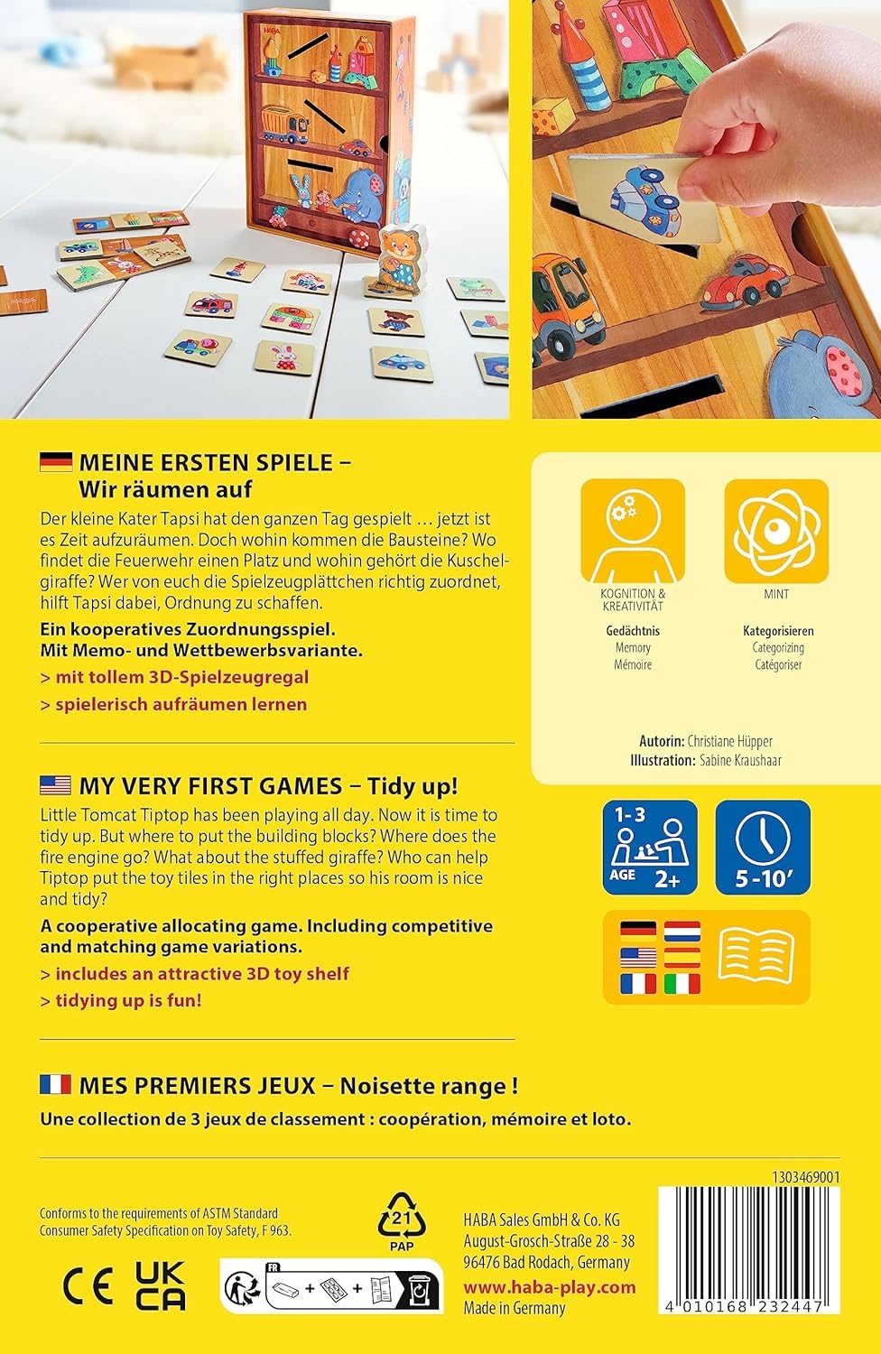 HABA – Meine ersten Spiele: Wir räumen auf, Lernspiel mit 3D-Spielregal & Zuordnungsspaß