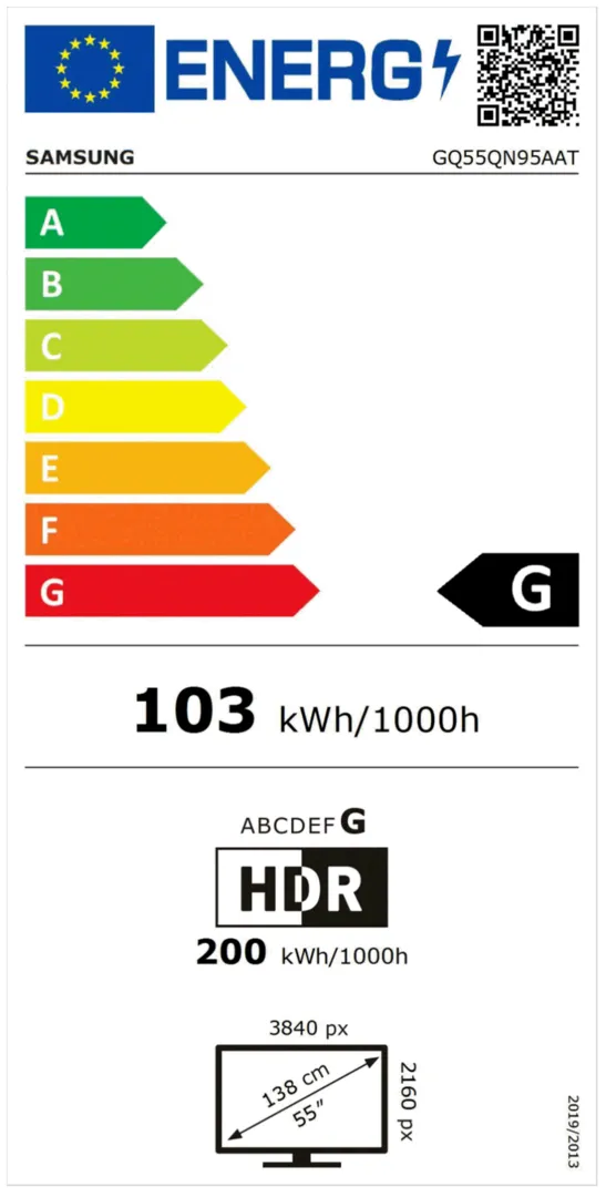 Samsung Neo QLED 4K TV QN95A 55 Zoll GQ55QN95AATXZG , Quantum HDR 2000, Quantum Matrix Technologie, One Cable Solution 2021 Energieklasse G